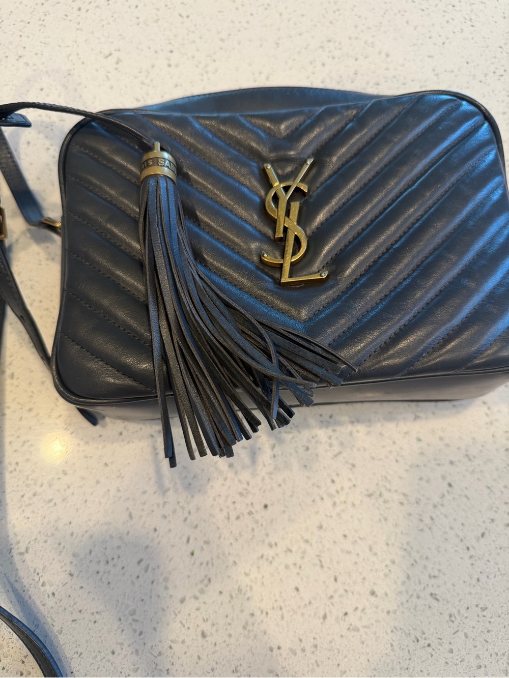 Saint Laurent charcoal Gray Quilted Leather Camera Crossbody with Tassel